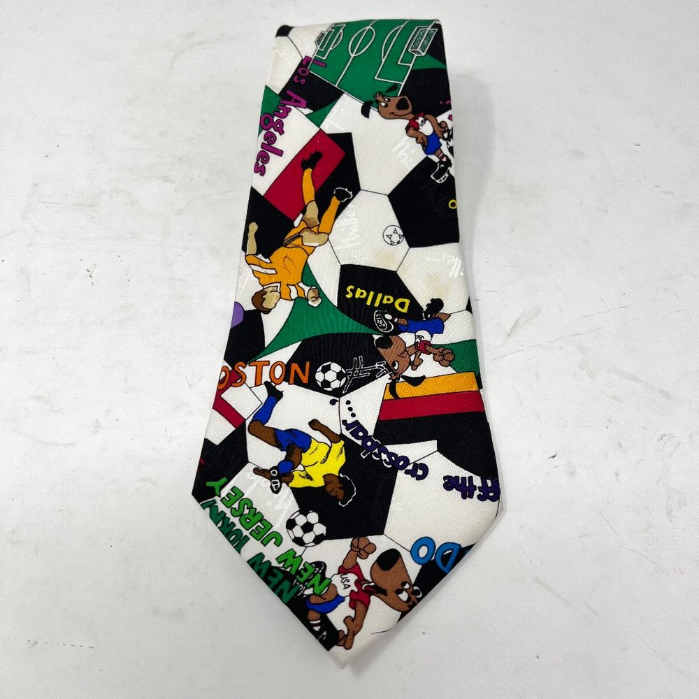 Nicole Miller Men’s Necktie Vintage 1994 Soccer 100% Silk Hand Made Colorful Fun